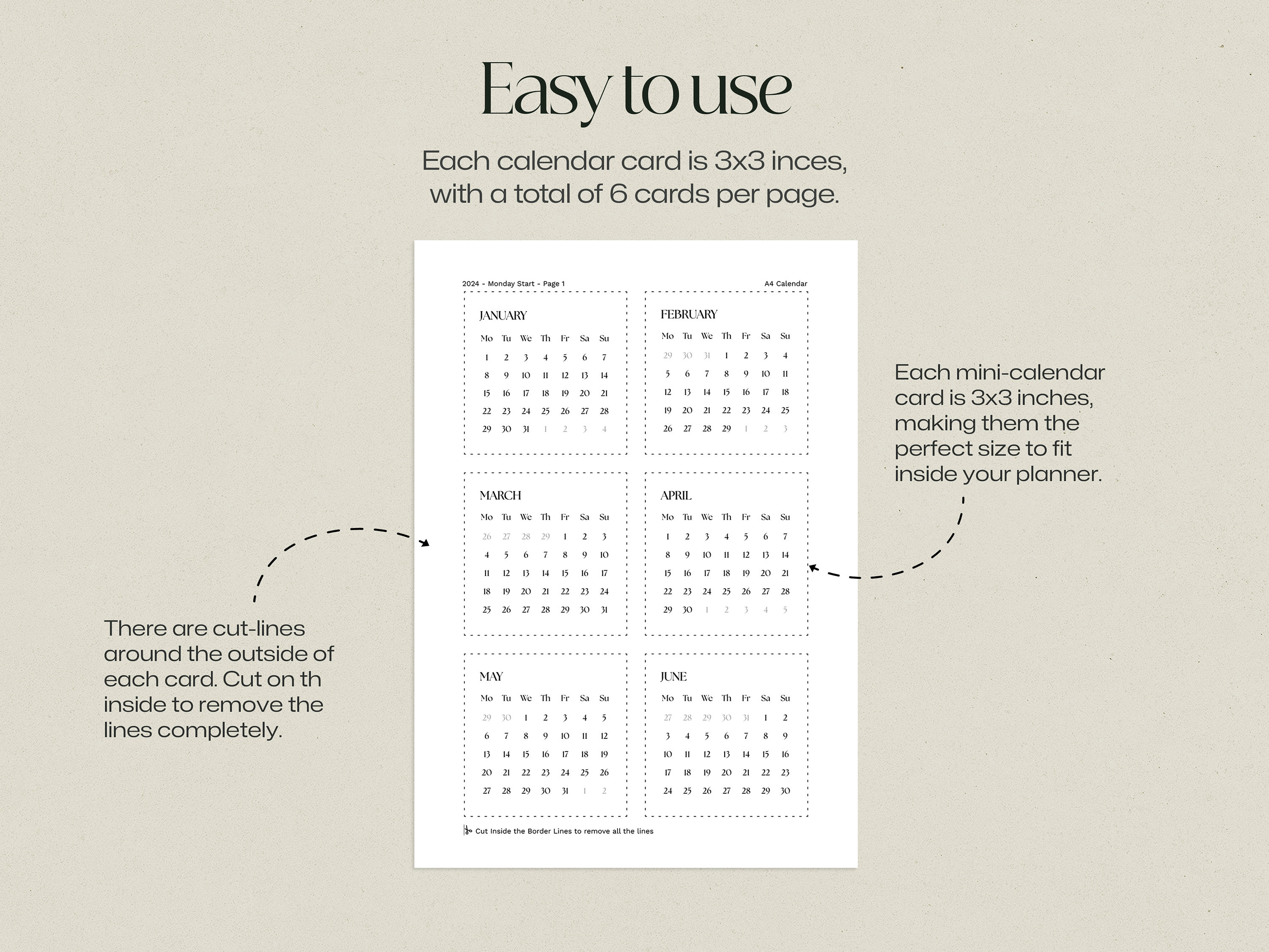 2024 & 2025 Mini Calendar Cards, 3x3 Pintable Calendar Cards, Minimal ...