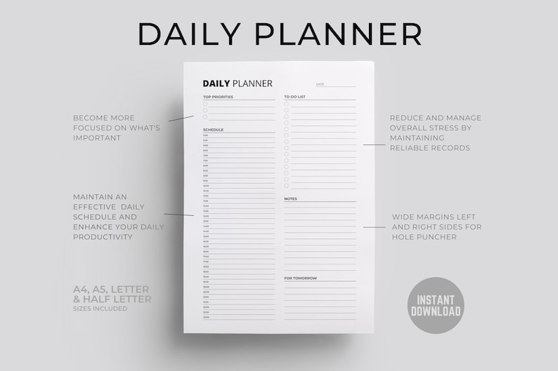 Printable Daily Planner Inserts Daily Todo List 2022 Etsy