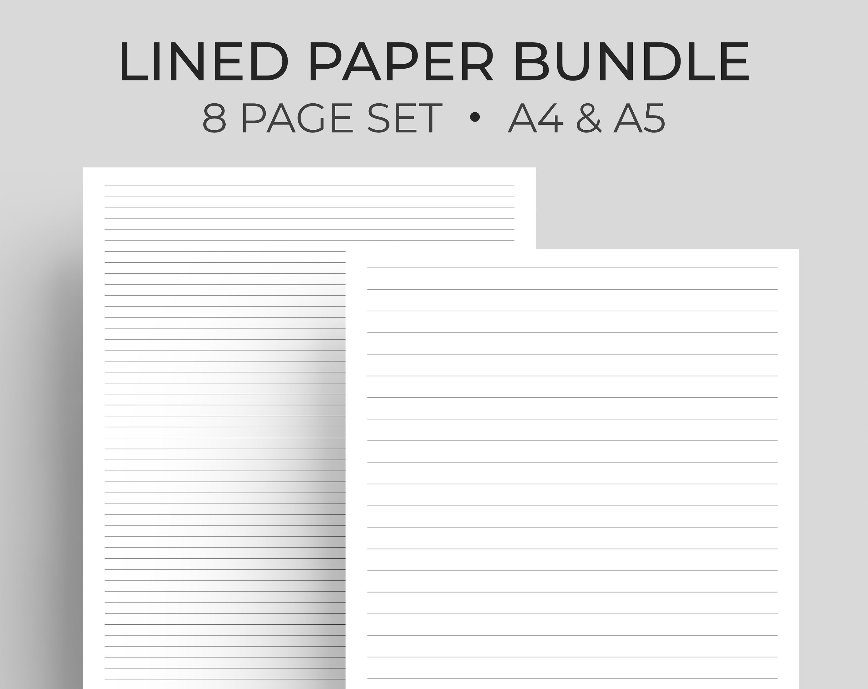 printable lined paper a4 a5 college ruled notepad inserts etsy