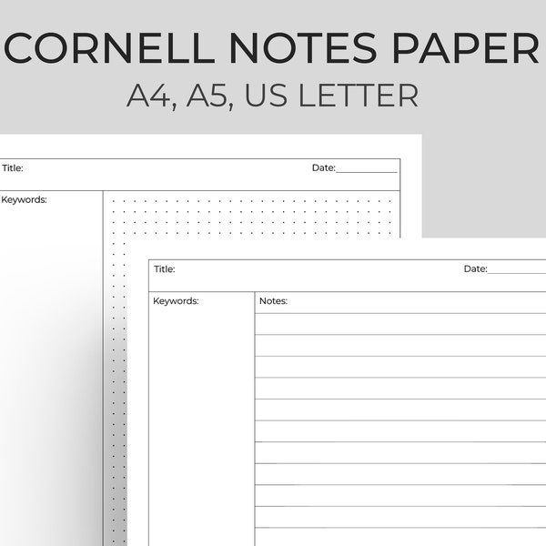 primary writing paper with dotted lines Cornell Notes Paper Printable, Cornel Method Student Note Taking, College Rule Writing Paper, Dot Grid, A4, A5, US Letter, Half-Letter PDF