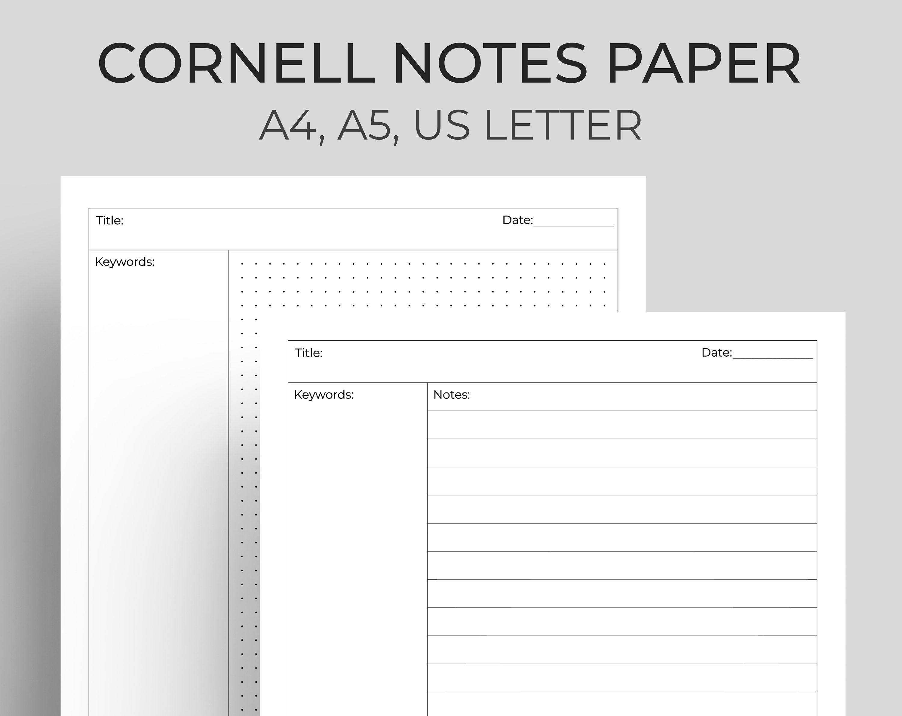 Cornell Notes Paper Printable Cornel Method Student Note - Etsy