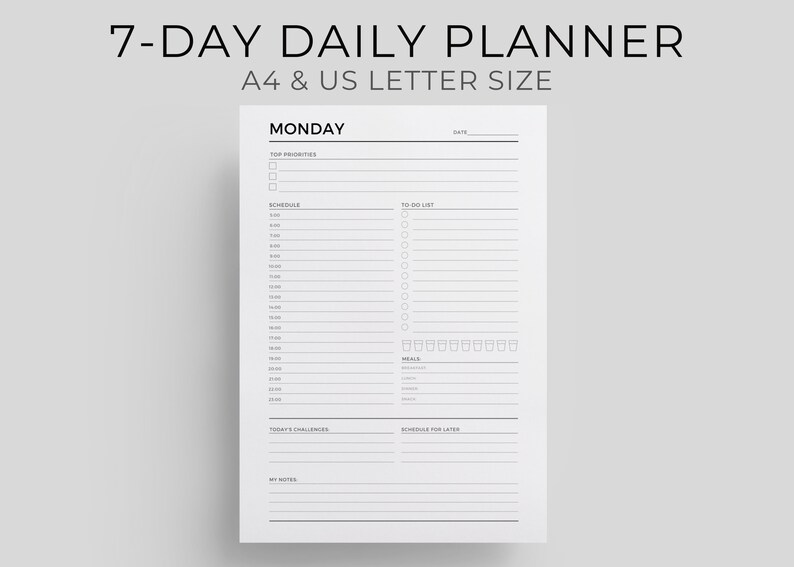 Printable Daily Planner Inserts Daily Todo List Schedule Etsy