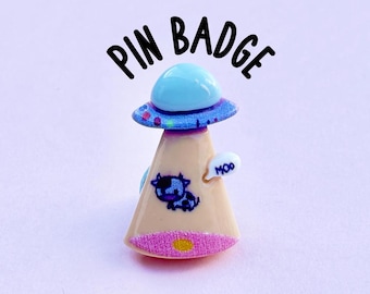 Pin de OVNI / Pin de solapa de una vaca secuestrada por una nave espacial alienígena / Broche de ciencia ficción