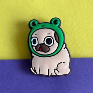 Pug Dog in frog hat Croc like Shoe Charm accessory - shoe decoration - pet