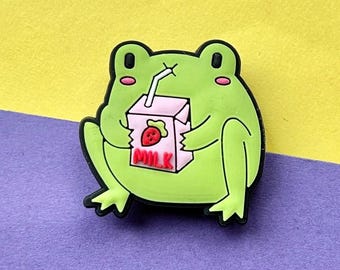Frog with Strawberry Milk Shoe Charm | Rubber Clog Accessory
