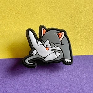 Grey Cat licking Croc like Shoe Charm accessory - shoe decoration