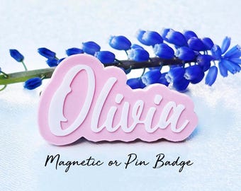 Placa identificativa magnética/con alfiler personalizada impresa en 3D / Etiqueta de personal personalizada