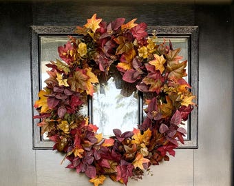 Handcrafted Fall Maple Leaf Wreath – Autumn Harvest Door Decor/ Fall decor for door