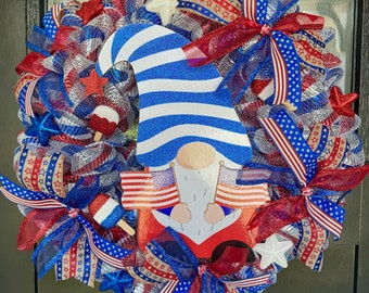 Patriotic wreath for front door, July 4th wreath, Memorial Day, Veterans Day, red, white and blue wreath, American Wreath