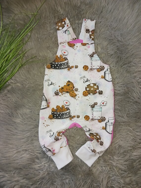 Lieve tuinbroek met melk en koekjesmotief in maat 74 Etsy Nederland