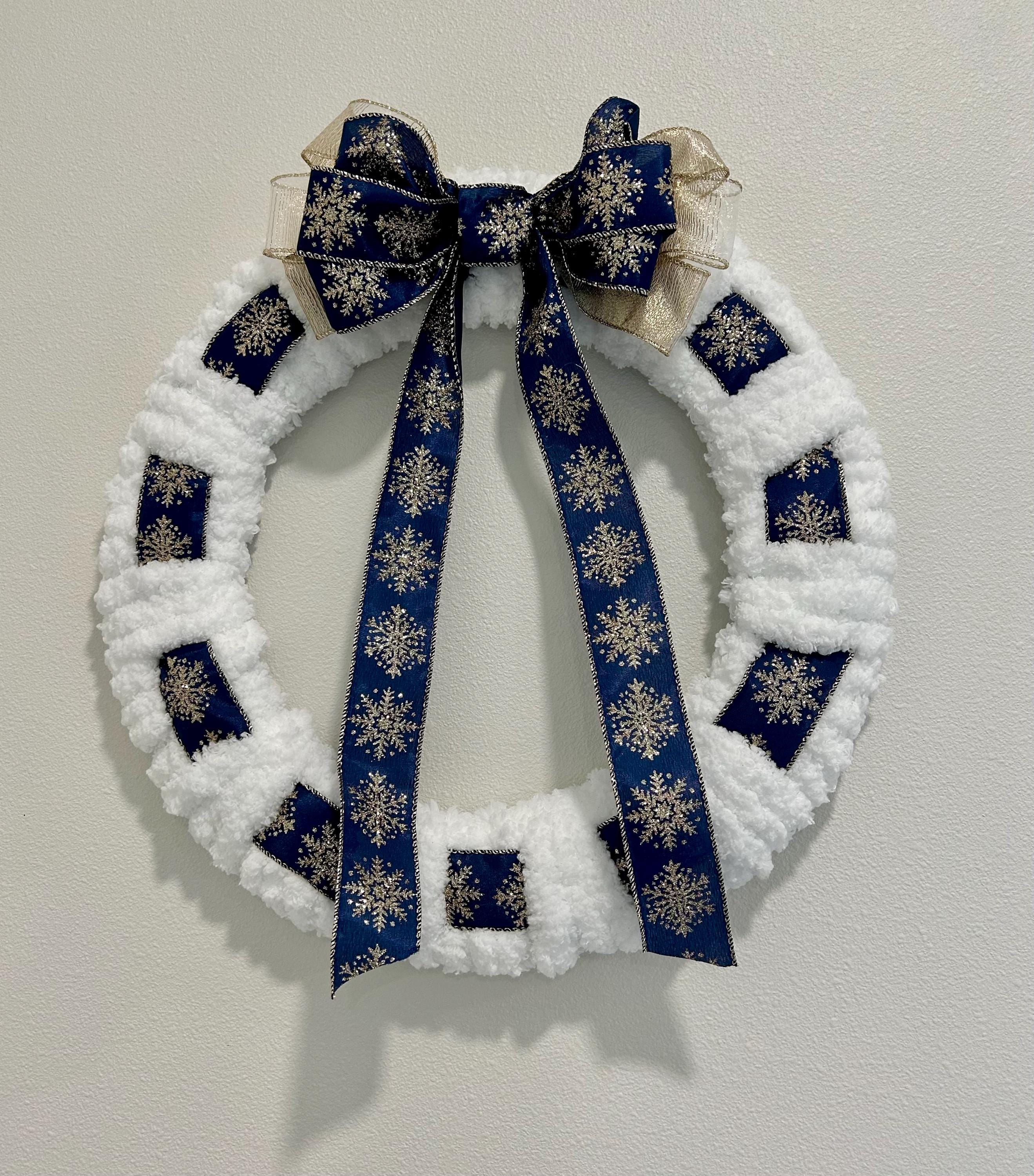 16 Cozy Christmas Wreaths to Welcome the Season 5 Blue and Gold Wreath: Chenille Yarn Ribbon Christmas Wreath