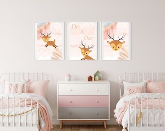 Baby Girl Deer Nursery Wall Art
