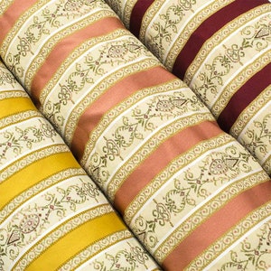 Damask fabric for furnishings with gold, pink, burgundy and green stripes. By the meter multiples of 50 cm: 1 50 x 140 cm 2 100 x 140 cm etc... image 1