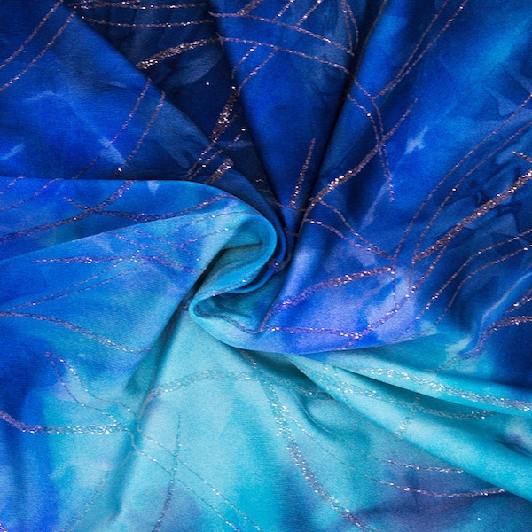 Tissu Lycra tie-dye pour costumes, justaucorps, survêtements, spectacles de danse et de gymnastique. Rose ou Bleu