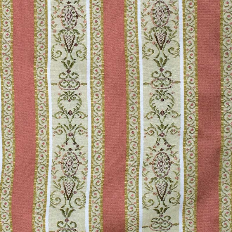 Damask fabric for furnishings with gold, pink, burgundy and green stripes. By the meter multiples of 50 cm: 1 50 x 140 cm 2 100 x 140 cm etc... image 8