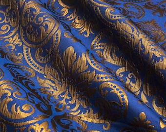 Laminated jacquard brocade fabric, double face damask Height 140 cm Colours: blue - green - magenta