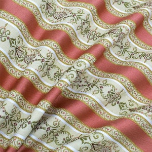 Damask fabric for furnishings with gold, pink, burgundy and green stripes. By the meter multiples of 50 cm: 1 50 x 140 cm 2 100 x 140 cm etc... image 4