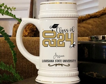 Custom College Graduation Gift for Son Personalized Beer Stein Bachelors Degree Graduation Gift for Boyfriend Class of 2024 Graduation Gift
