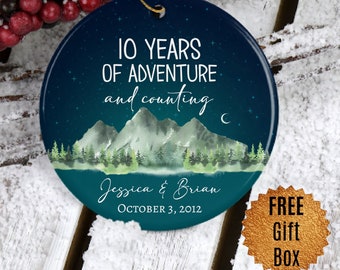 Custom Anniversary Gift for Couple 10 Year Anniversary Ornament Personalized Christmas Tree Decoration Adventure Gift for Parents