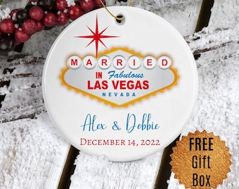 Las Vegas Just Married Ornament First Christmas Married Personalized Wedding Gift Married in Las Vegas Nevada Wedding Christmas Ornament