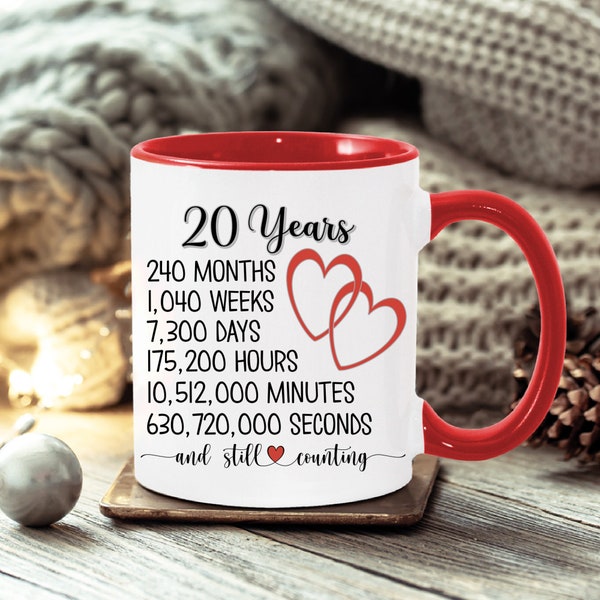 20th Anniversary Mug for Husband Wife Twenty Years Together Romantic Platinum 20 Year Wedding Gifts for Parents Anniversary Gift for Couple