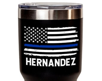 Thin Blue Line Police Tumbler Personalized Police Gift for Police Dad Custom Police Officer Mug American Flag Police Grad Gift for Husband