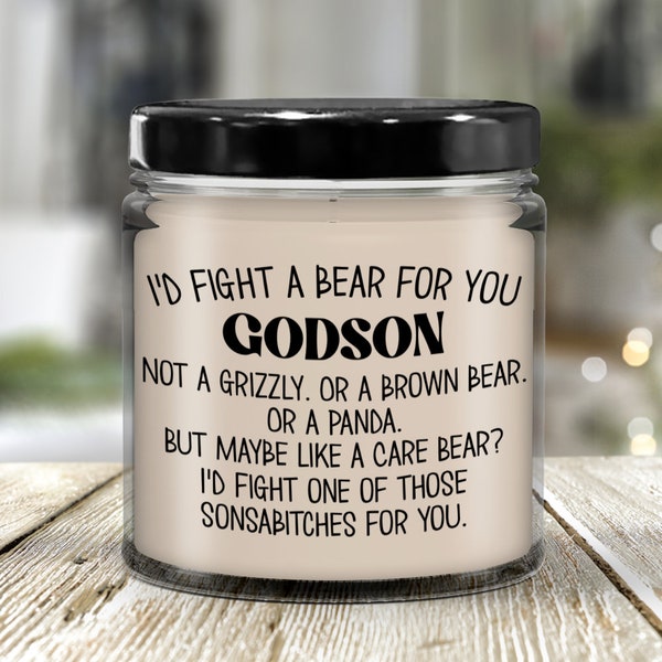 Godson Gift from Godmother Funny Candle for Godson Birthday Christmas Present for Him I'd Fight a Bear Gag Gifts for Adult Godson for Men