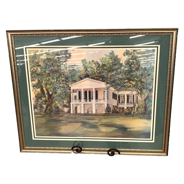 Vintage B Sumrall Oakleigh House Alabama Southern Mansion Watercolor LARGE 27x32