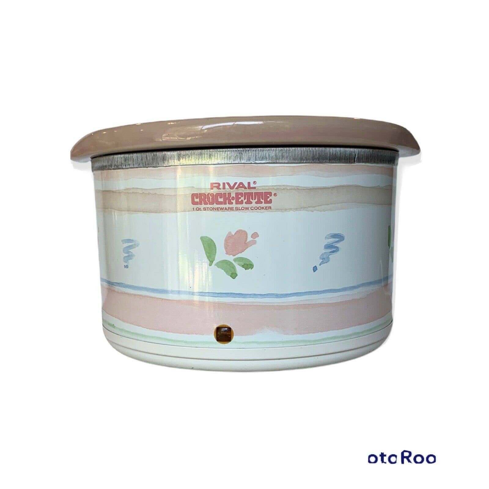 Vintage RIVAL CROCKETTE Small Pink Blue Flower Potpourri Warmer Crock