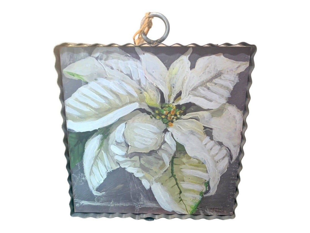 The Round Top Collection Mini Holiday Christmas White Painted Poinsettia Accent Etsy
