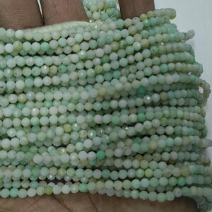 Cuentas sueltas redondas AAA+ de crisoprasa Izril talladas de 3+3,5 mm / Hilo de 40 cm / Cuentas de piedras semipreciosas rondel de crisoprasa Izril talladas