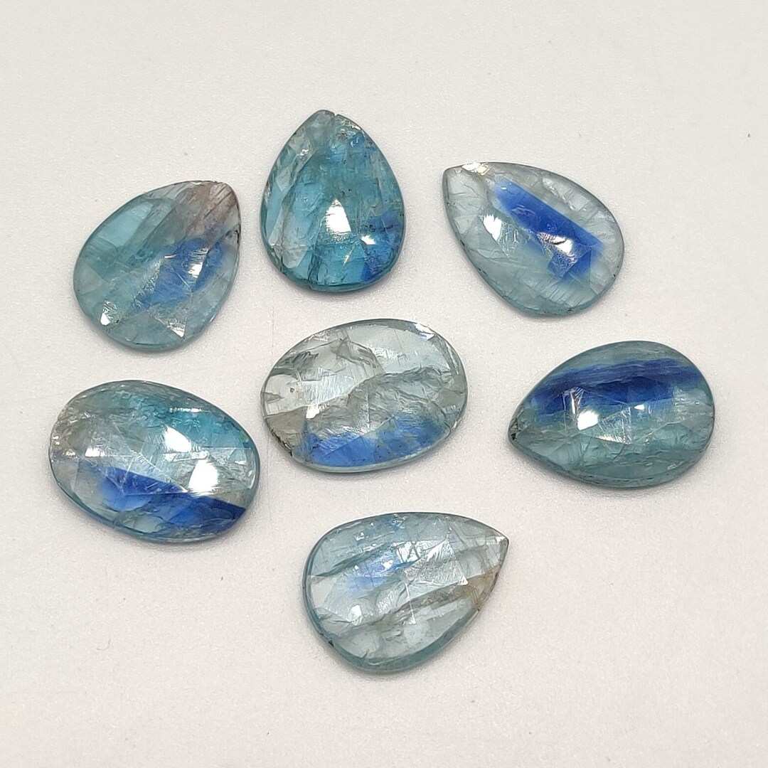 Natural Aqua Kyanite Rose Cut Slices, Paraiba Kyanite Slices, Bio Color ...
