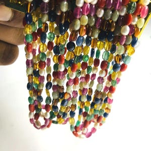 Natürliche Glatte Ovale Navratan Perlen* 4X6 Natürliche Navratan Mala Oval Perlen* Alle Edelstein Perlen* Navratan Perlen* Regenbogen Mala*