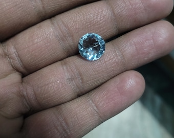 Aguamarina Santa María natural, piedra redonda tallada en facetas, de 10 mm de diámetro, para anillos, pendientes, joyas y colecciones.