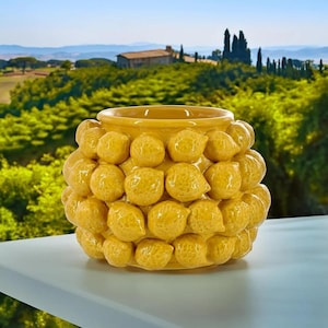 Handmade Small Lemon Ceramic Vase, Vibrant Table Centerpiece, Mediterranean Home Decor, Unique Wedding Gift