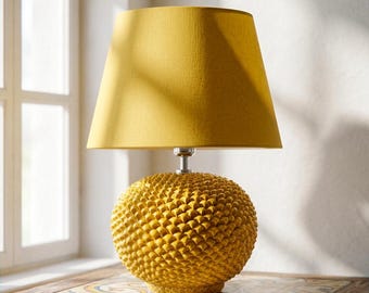 Handmade Ceramic Pinecone Lamp, Mustard Sicilian Pottery, Caltagirone Art Lighting