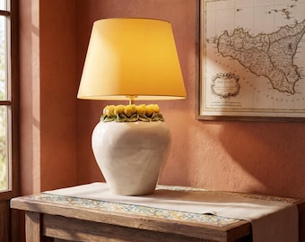 Lampe de table citron faite main en céramique de Caltagirone, art méditerranéen (52 cm)
