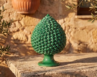 Handmade Green Emerald Ceramic Pinecone, Italian Pottery Art, Caltagirone Artisan Gift, Sicilian Home Decor, Multiple Sizes