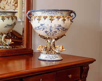Ceramic vase antique design in white from Caltagirone