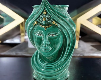Moorish Heads - "Green" Sicilian Ceramic Vase 45H