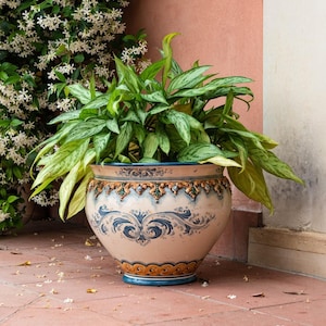 Cache-pot tricolore Sofia, jardinière en céramique faite main, poterie de Caltagirone, décoration d'intérieur italienne