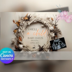 Faire-part de grossesse Halloween, faire-part de bébé enfant sorcière, modèle de carte numérique personnalisé personnalisé, temps d'automne MODIFIABLE