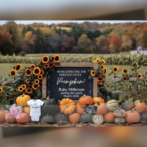 Faire-part de grossesse automne, cadeau de naissance pour Thanksgiving, modèle de carte numérique personnalisé personnalisé, en attendant la plus douce petite citrouille MODIFIABLE