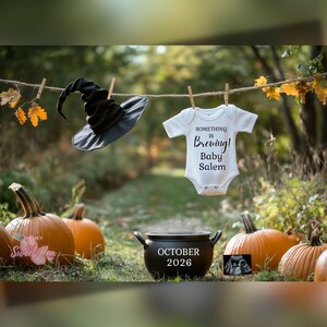 Faire-part de grossesse Halloween, bébé fantasmagorique, modèle de carte numérique personnalisé personnalisé, quelque chose est en préparation Witch Brew MODIFIABLE