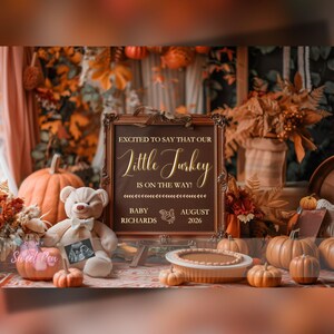 Faire-part de grossesse automne, cadeau de naissance pour Thanksgiving, modèle de carte numérique personnalisé personnalisé, petite dinde automne arrivée MODIFIABLE