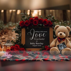 Faire-part de grossesse pour la Saint-Valentin, faire-part de bébé, modèle de carte numérique personnalisé modifiable, ajouter un peu plus d'amour à la famille