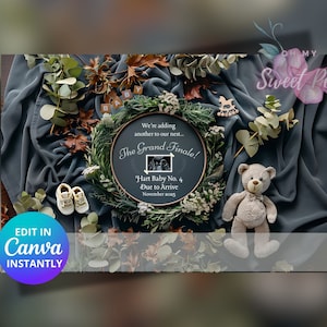 Faire-part de grossesse grand final, Révélation de bébé fleur, Modèle de carte numérique personnalisé personnalisé, En ajouter un autre à notre nid, Modifiable