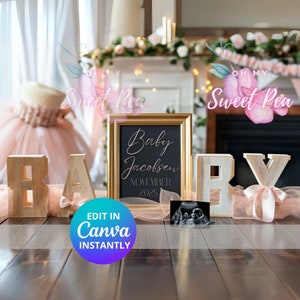 Winzige Ballerina Baby Gender Reveal - Personalisierte Schwangerschaftsankündigungsvorlage - Tänzerin Themed Pink Benutzerdefinierte digitale Kartenvorlage EDITIERBAR