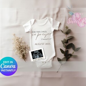 Faire-part de grossesse prière, faire-part de bébé neutre minimaliste, modèle de carte numérique personnalisé, pour cet enfant que nous avons prié, révéler