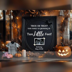 Faire-part de grossesse Halloween, bébé fantasmagorique, modèle de carte numérique personnalisé personnalisé, des bonbons ou un sortilège MODIFIABLE